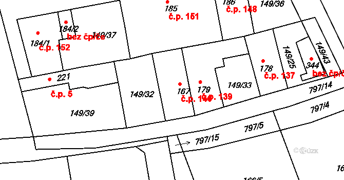 Třebichovice 140 na parcele st. 167 v KÚ Třebichovice, Katastrální mapa