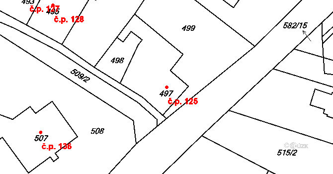 Chotíkov 125 na parcele st. 497 v KÚ Chotíkov, Katastrální mapa