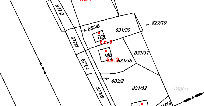 Zlončice 2 na parcele st. 186 v KÚ Zlončice, Katastrální mapa