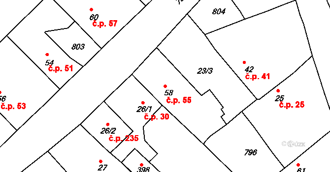 Mlékojedy 55, Neratovice na parcele st. 58 v KÚ Mlékojedy u Neratovic, Katastrální mapa