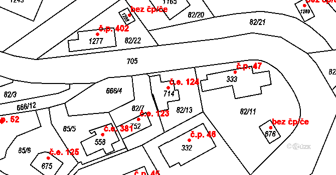 Štěchovice 124 na parcele st. 714 v KÚ Štěchovice u Prahy, Katastrální mapa