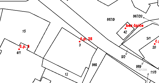 Bezděčín 25, Želeč na parcele st. 3 v KÚ Bezděčín, Katastrální mapa