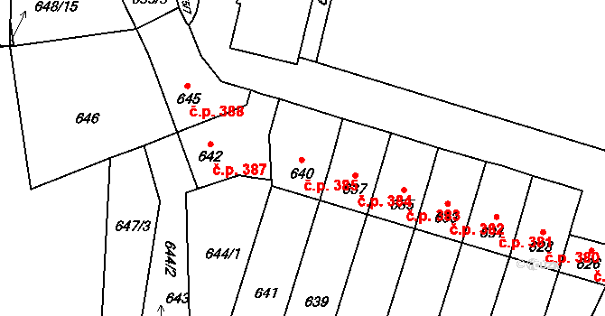 Veselí nad Lužnicí I 385, Veselí nad Lužnicí na parcele st. 640 v KÚ Veselí nad Lužnicí, Katastrální mapa