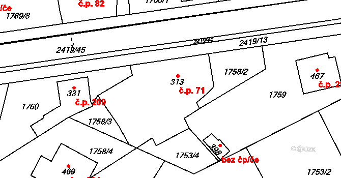 Klenčí pod Čerchovem 71 na parcele st. 313 v KÚ Klenčí pod Čerchovem, Katastrální mapa