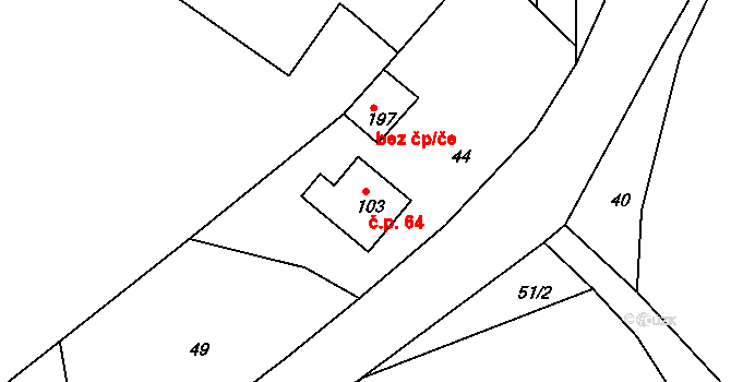 Rožmitál 64, Broumov na parcele st. 103 v KÚ Rožmitál, Katastrální mapa