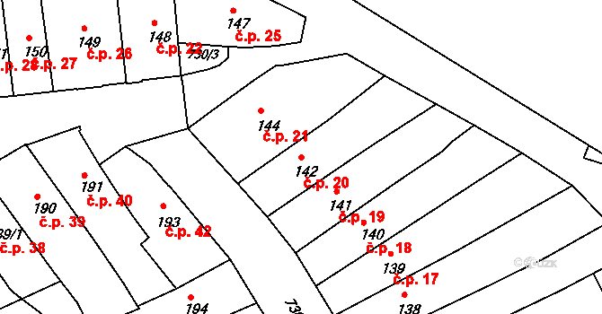Broumov 20 na parcele st. 142 v KÚ Broumov, Katastrální mapa