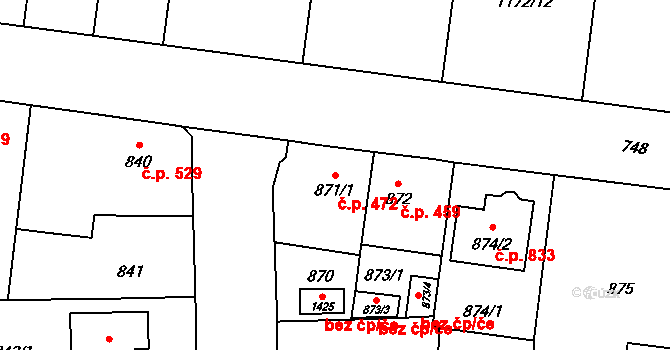 Tlučná 472 na parcele st. 871/1 v KÚ Tlučná, Katastrální mapa