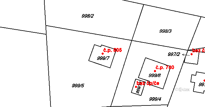 Hronov 805 na parcele st. 999/7 v KÚ Hronov, Katastrální mapa