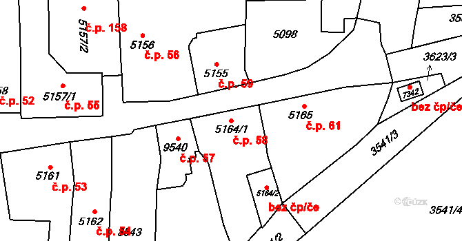 Cihelna 58, Pardubice na parcele st. 5164/1 v KÚ Pardubice, Katastrální mapa