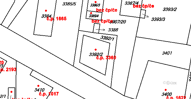 Česká Lípa 3360 na parcele st. 3392/2 v KÚ Česká Lípa, Katastrální mapa