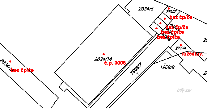 Předměstí 3008, Opava na parcele st. 2034/14 v KÚ Opava-Předměstí, Katastrální mapa