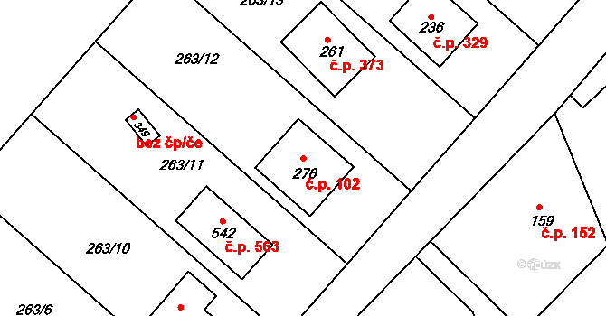 Lubina 102, Kopřivnice na parcele st. 276 v KÚ Drnholec nad Lubinou, Katastrální mapa