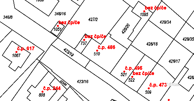 Kryry 486 na parcele st. 510 v KÚ Kryry, Katastrální mapa