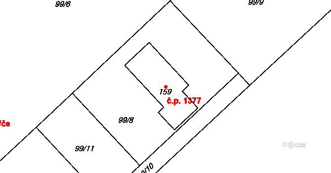 Litovel 1377 na parcele st. 159 v KÚ Chořelice, Katastrální mapa
