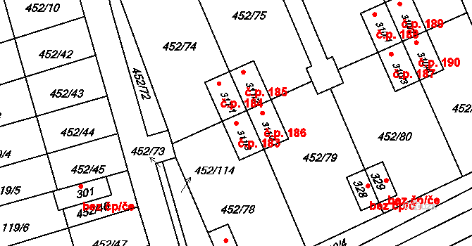 Malá Čermná 183, Čermná nad Orlicí na parcele st. 311/3 v KÚ Malá Čermná nad Orlicí, Katastrální mapa