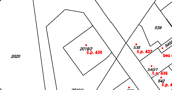 Týniště nad Orlicí 430 na parcele st. 2019/2 v KÚ Týniště nad Orlicí, Katastrální mapa