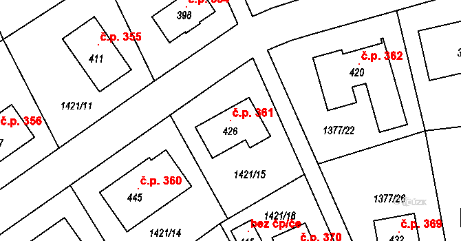 Staňkovice 361 na parcele st. 426 v KÚ Staňkovice u Žatce, Katastrální mapa