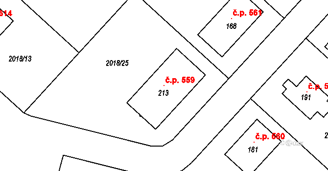 Chlupice 559, Hostěradice na parcele st. 213 v KÚ Chlupice, Katastrální mapa