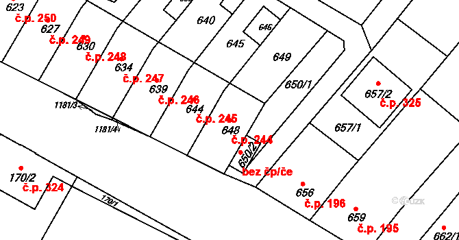 Perná 244 na parcele st. 648 v KÚ Perná, Katastrální mapa