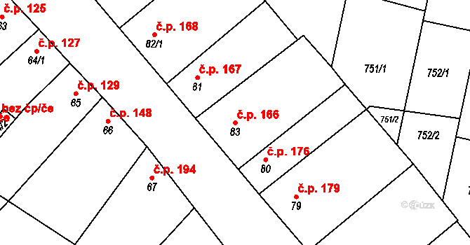 Strachotín 166 na parcele st. 83 v KÚ Strachotín, Katastrální mapa