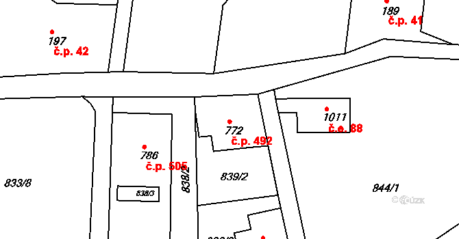 Staré Křečany 492 na parcele st. 772 v KÚ Staré Křečany, Katastrální mapa