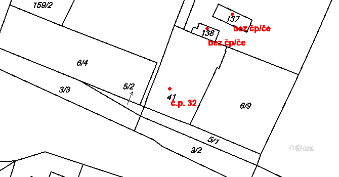 Střednice 32, Vysoká na parcele st. 41 v KÚ Střednice, Katastrální mapa