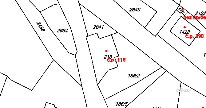 Hroznětín 116 na parcele st. 213 v KÚ Hroznětín, Katastrální mapa