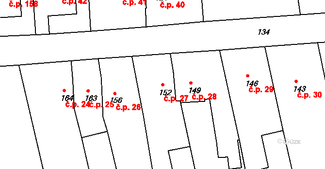 Pávov 27, Jihlava na parcele st. 152 v KÚ Pávov, Katastrální mapa