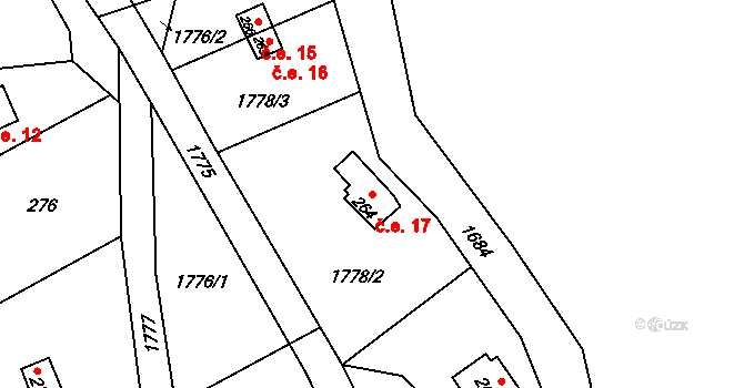 Březina 17 na parcele st. 264 v KÚ Březina u Tišnova, Katastrální mapa