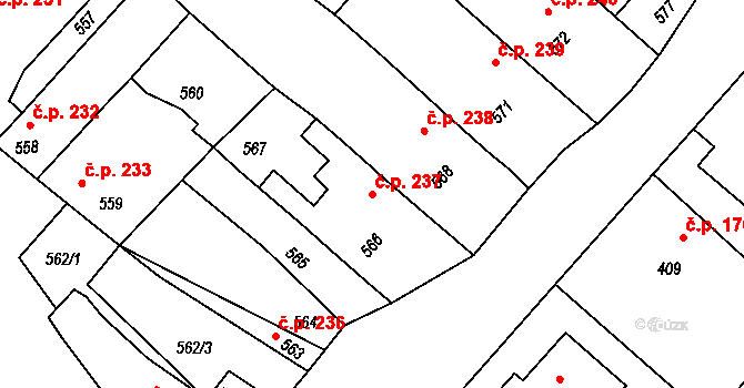 Sudoměřice 237 na parcele st. 566 v KÚ Sudoměřice, Katastrální mapa