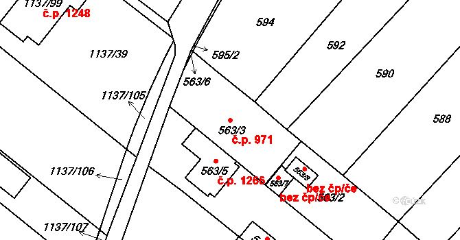 Mistřín 971, Svatobořice-Mistřín na parcele st. 563/3 v KÚ Mistřín, Katastrální mapa
