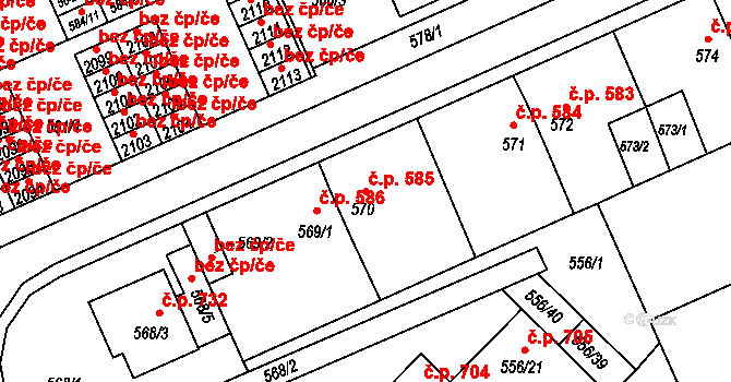 Chropyně 585 na parcele st. 570 v KÚ Chropyně, Katastrální mapa