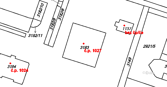 Pod Cvilínem 1027, Krnov na parcele st. 3183 v KÚ Opavské Předměstí, Katastrální mapa