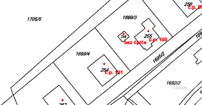 Popovice 101 na parcele st. 254 v KÚ Popovice u Benešova, Katastrální mapa