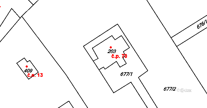 Žernovka 70, Mukařov na parcele st. 203 v KÚ Žernovka, Katastrální mapa