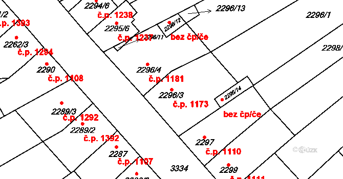 Mikulov 1173 na parcele st. 2296/3 v KÚ Mikulov na Moravě, Katastrální mapa