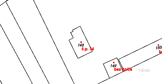 Číbuz 34, Skalice na parcele st. 148 v KÚ Číbuz, Katastrální mapa