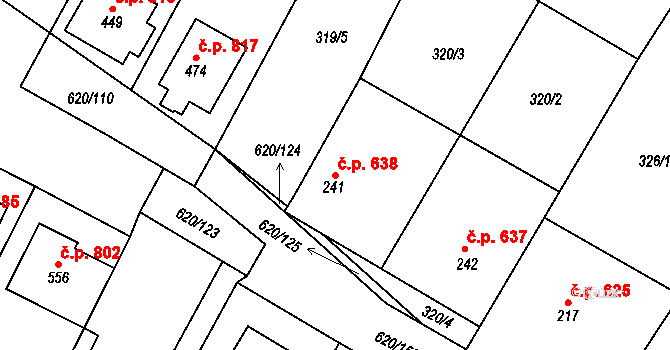 Chvalčov 638 na parcele st. 241 v KÚ Chvalčova Lhota, Katastrální mapa
