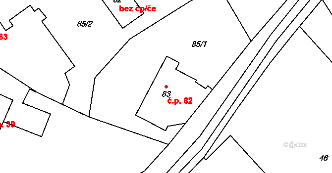Břevenec 82, Šumvald na parcele st. 83 v KÚ Břevenec, Katastrální mapa