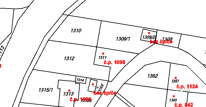 Šternberk 1098 na parcele st. 1311 v KÚ Šternberk, Katastrální mapa