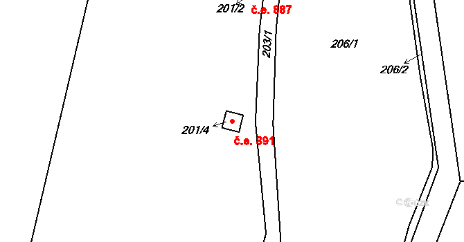 Šternberk 891 na parcele st. 201/4 v KÚ Lhota u Šternberka, Katastrální mapa