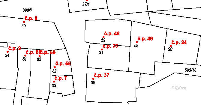 Poplze 33, Libochovice na parcele st. 31 v KÚ Poplze, Katastrální mapa