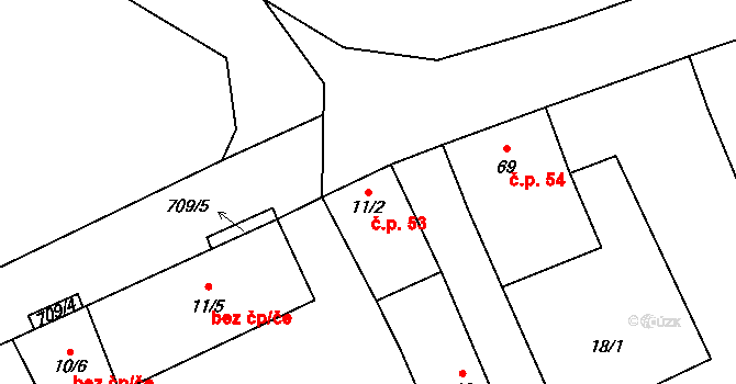 Vrbka 53, Budyně nad Ohří na parcele st. 11/2 v KÚ Vrbka u Roudníčku, Katastrální mapa