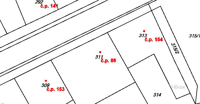 Choryně 86 na parcele st. 311 v KÚ Choryně, Katastrální mapa