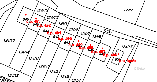 Dolní Podluží 488 na parcele st. 641 v KÚ Dolní Podluží, Katastrální mapa