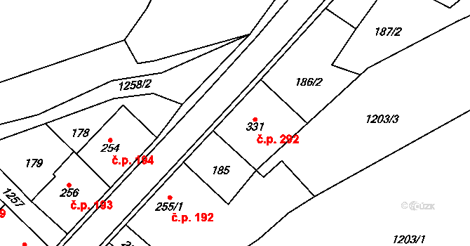 Železnice 292 na parcele st. 331 v KÚ Železnice, Katastrální mapa