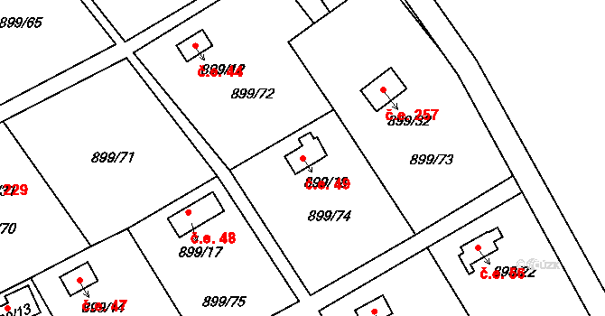 Chlumec 49 na parcele st. 899/18 v KÚ Chlumec u Chabařovic, Katastrální mapa