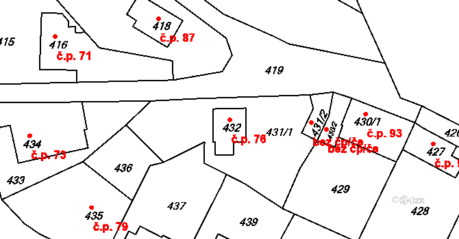 Mojžíř 76, Ústí nad Labem na parcele st. 432 v KÚ Mojžíř, Katastrální mapa