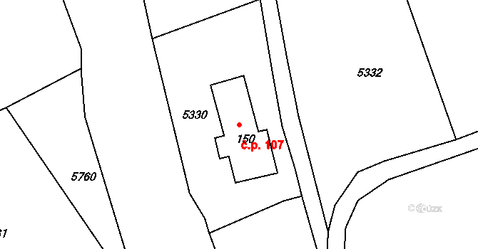 Pastviny 107 na parcele st. 150 v KÚ Pastviny u Klášterce nad Orlicí, Katastrální mapa