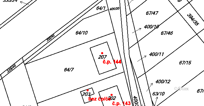 Kluk 144, Poděbrady na parcele st. 207 v KÚ Kluk, Katastrální mapa